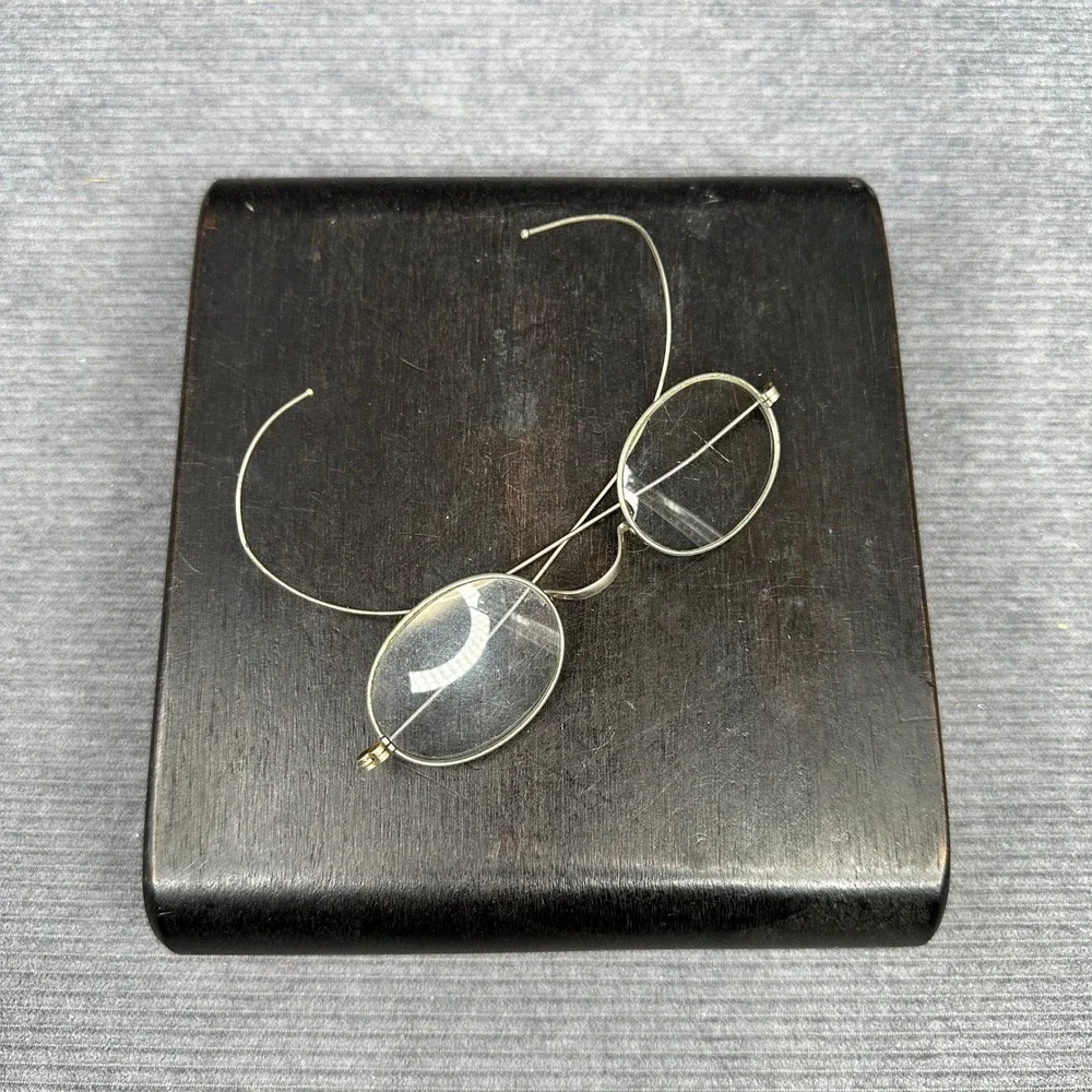 Antique Y2K Aluminum Wire Rim Oval Spectacles Cable Temple Glasses Silver